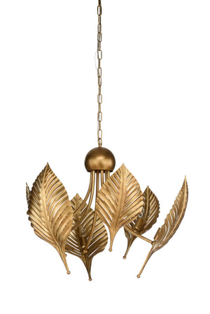 Wildwood Foglia Handcrafted Italian Palm-Leaf Chandelier In Antique Brass, 6-Light Coastal Statement Light Fixture 67462