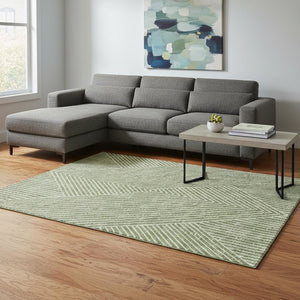 HomeRoots 8' X 10' Artichoke Green Geometric Area Rug - Washable, UV Protected, Perfect for Homes with Kids & Pets 674620