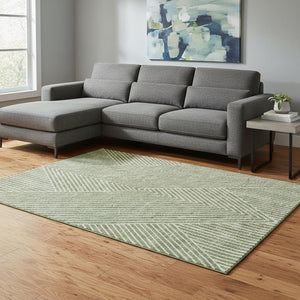 HomeRoots 9' X 12' Artichoke Green Geometric Area Rug - Washable, UV Protected, Stylish & Easy Care Design! 674621