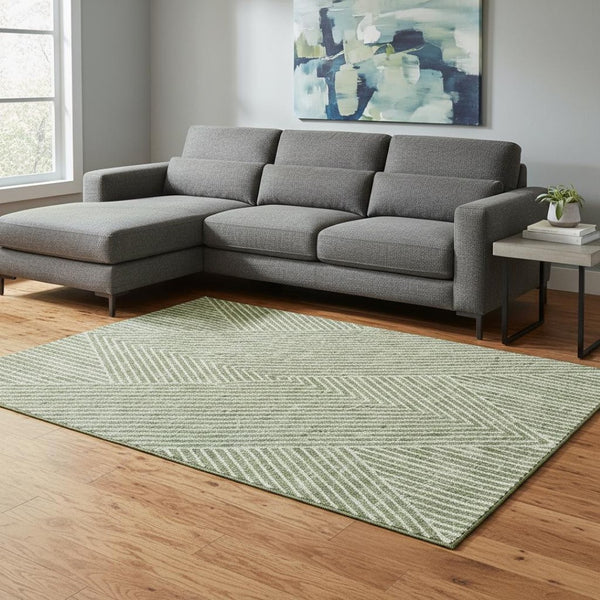 HomeRoots 9' X 12' Artichoke Green Geometric Area Rug - Washable, UV Protected, Stylish & Easy Care Design! 674621