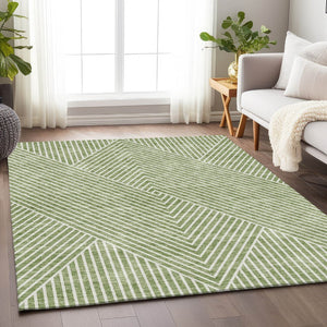 HomeRoots 9' X 12' Artichoke Green Geometric Area Rug - Washable, UV Protected, Stylish & Easy Care Design! 674621