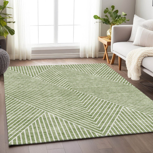 HomeRoots 9' X 12' Artichoke Green Geometric Area Rug - Washable, UV Protected, Stylish & Easy Care Design! 674621