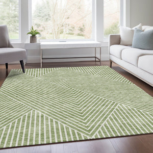 HomeRoots 9' X 12' Artichoke Green Geometric Area Rug - Washable, UV Protected, Stylish & Easy Care Design! 674621