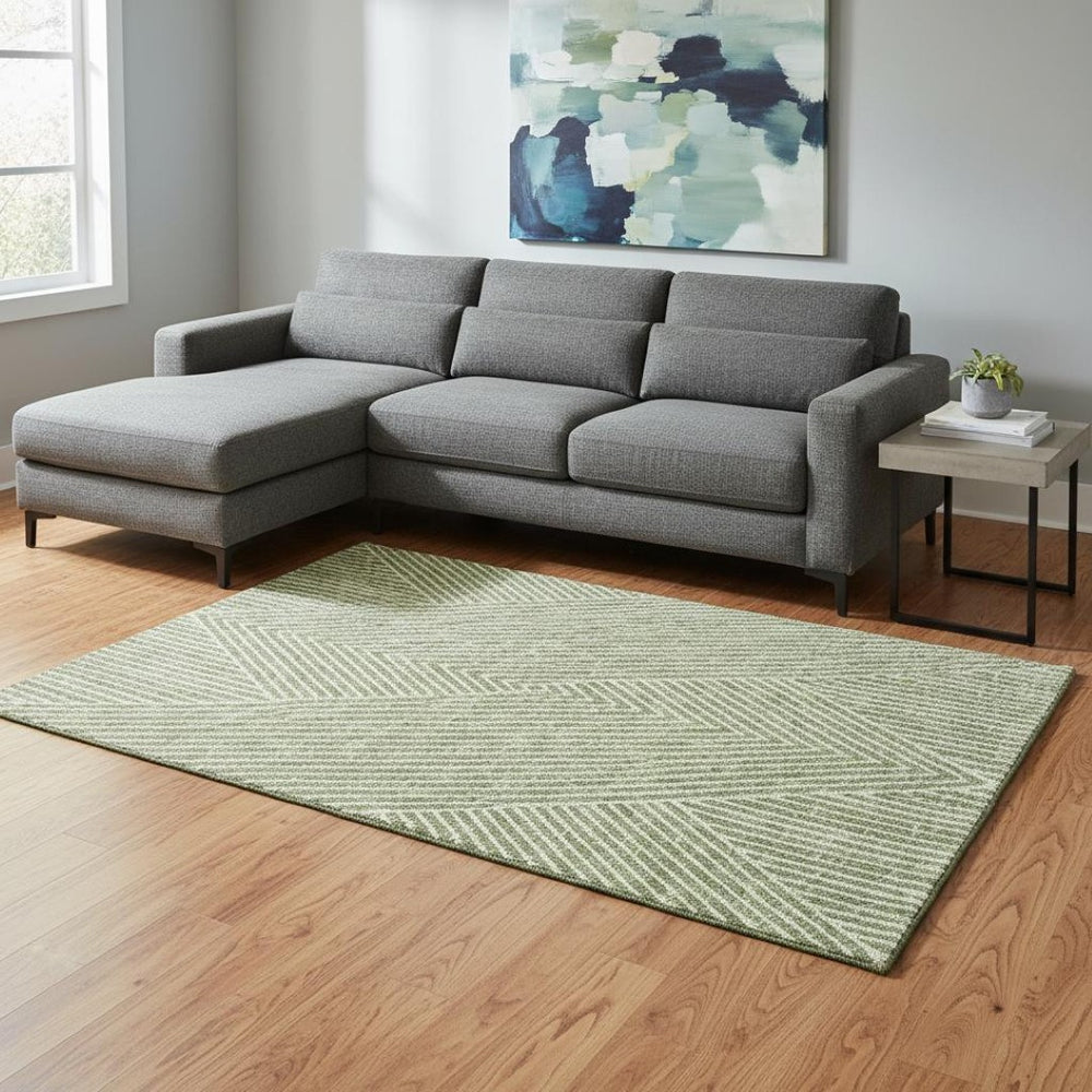 HomeRoots 10' X 14' Artichoke Green Geometric Area Rug – Washable, UV Protected & Stain-Resistant for Durability 674622