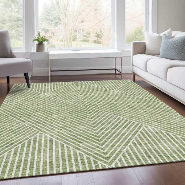 HomeRoots 10' X 14' Artichoke Green Geometric Area Rug – Washable, UV Protected & Stain-Resistant for Durability 674622