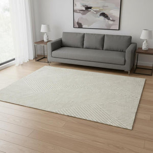 HomeRoots 5' X 8' Beige & Ivory Geometric Area Rug - Washable, UV Protected, Stain-Resistant for Busy Homes 674624