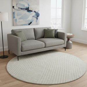 HomeRoots 8' Stylish Beige and Ivory Geometric Round Rug – Washable, UV Protected, Perfect for Homes with Kids! 674625
