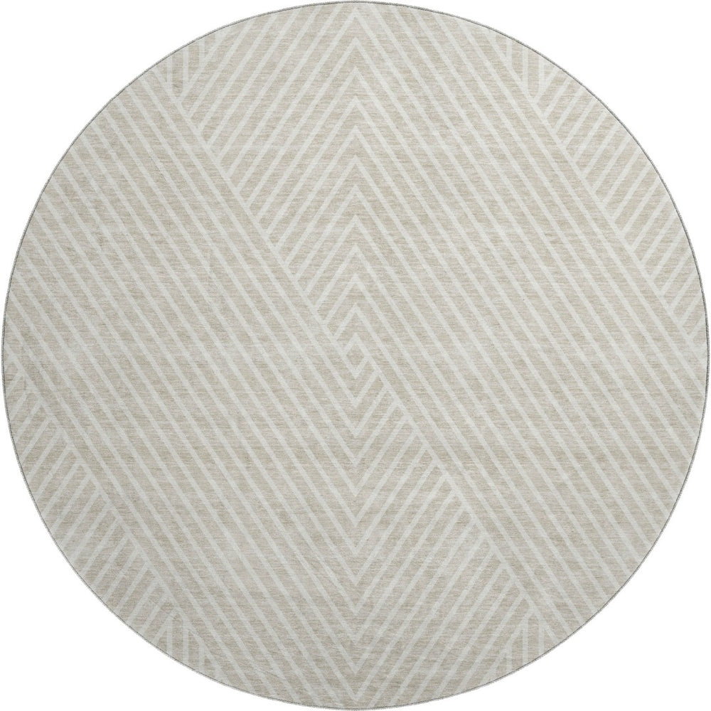 HomeRoots 8' Stylish Beige and Ivory Geometric Round Rug – Washable, UV Protected, Perfect for Homes with Kids! 674625