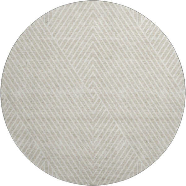 HomeRoots 8' Stylish Beige and Ivory Geometric Round Rug – Washable, UV Protected, Perfect for Homes with Kids! 674625