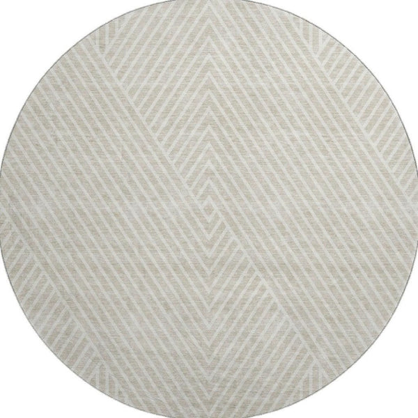HomeRoots 8' Stylish Beige and Ivory Geometric Round Rug – Washable, UV Protected, Perfect for Homes with Kids! 674625