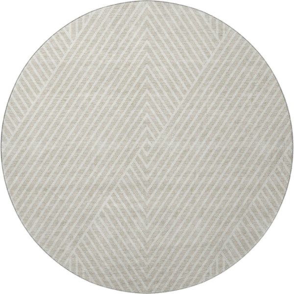 HomeRoots 8' Stylish Beige and Ivory Geometric Round Rug – Washable, UV Protected, Perfect for Homes with Kids! 674625