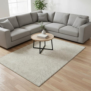 HomeRoots 8' X 10' Beige and Ivory Geometric Area Rug - Washable, Stain Resistant & UV Protected for Homes 674626