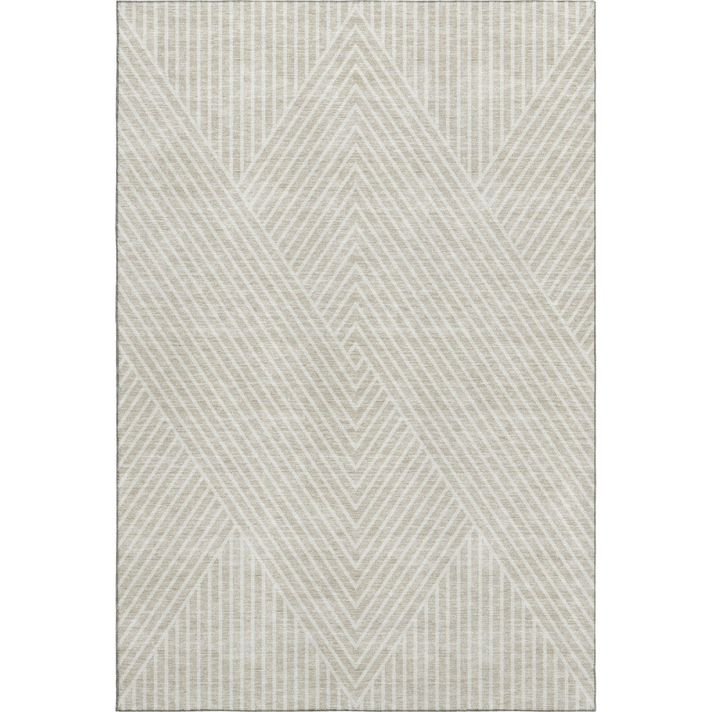 HomeRoots 8' X 10' Beige and Ivory Geometric Area Rug - Washable, Stain Resistant & UV Protected for Homes 674626