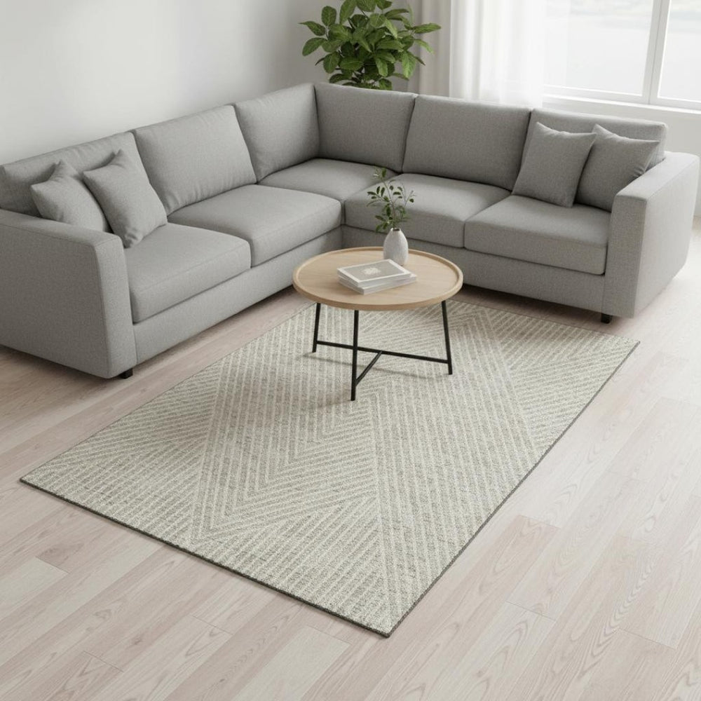 HomeRoots 9' X 12' Washable Beige & Ivory Geometric Area Rug - Durable, UV-Protected, Perfect for Families! 674627