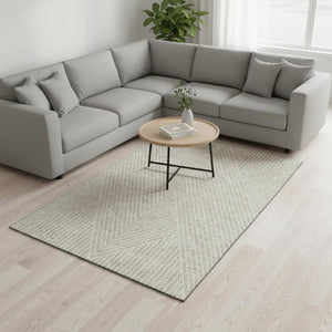 HomeRoots 9' X 12' Washable Beige & Ivory Geometric Area Rug - Durable, UV-Protected, Perfect for Families! 674627