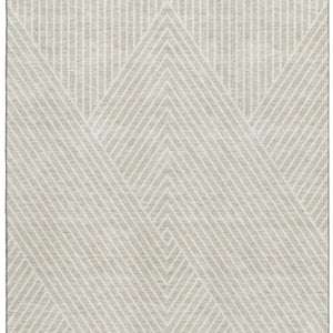 HomeRoots 9' X 12' Washable Beige & Ivory Geometric Area Rug - Durable, UV-Protected, Perfect for Families! 674627