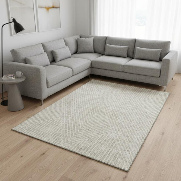HomeRoots 10' X 14' Beige Geometric Area Rug - Washable, UV-Protected, Stylish, Stain-Resistant for Busy Homes 674628
