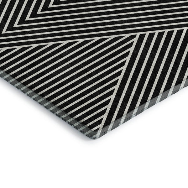 HomeRoots 5' X 8' Black And Ivory Geometric Area Rug - Washable, UV Protected, Stylish & Stain Resistant Design 674630