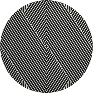 HomeRoots 8' Black And Ivory Geometric Round Rug - Washable, UV-Protected, Durable, Modern Design for Homes 674631