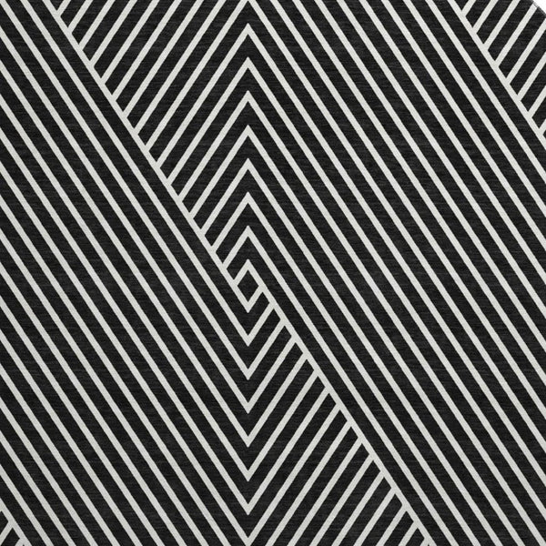 HomeRoots 8' Black And Ivory Geometric Round Rug - Washable, UV-Protected, Durable, Modern Design for Homes 674631