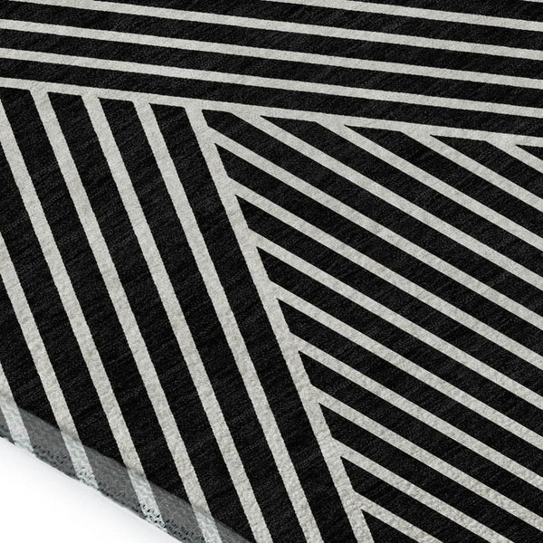 HomeRoots 8' X 10' Washable Black And Ivory Geometric Area Rug With UV Protection For Stylish Living Spaces 674632