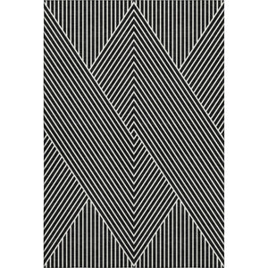 HomeRoots 9' X 12' Black And Ivory Geometric Area Rug – Washable, UV Protected, Durable, Ideal for Busy Homes 674633
