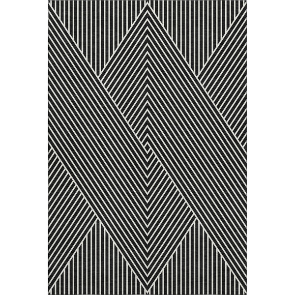 HomeRoots 9' X 12' Black And Ivory Geometric Area Rug – Washable, UV Protected, Durable, Ideal for Busy Homes 674633