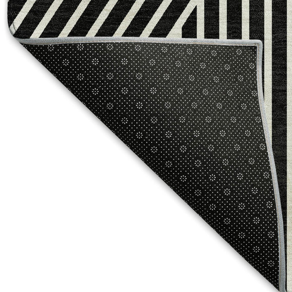 HomeRoots 9' X 12' Black And Ivory Geometric Area Rug – Washable, UV Protected, Durable, Ideal for Busy Homes 674633
