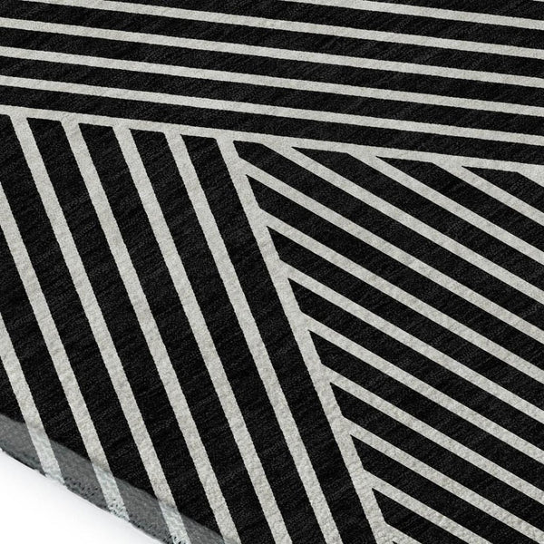 HomeRoots 9' X 12' Black And Ivory Geometric Area Rug – Washable, UV Protected, Durable, Ideal for Busy Homes 674633