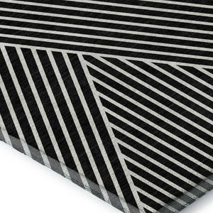 HomeRoots 9' X 12' Black And Ivory Geometric Area Rug – Washable, UV Protected, Durable, Ideal for Busy Homes 674633