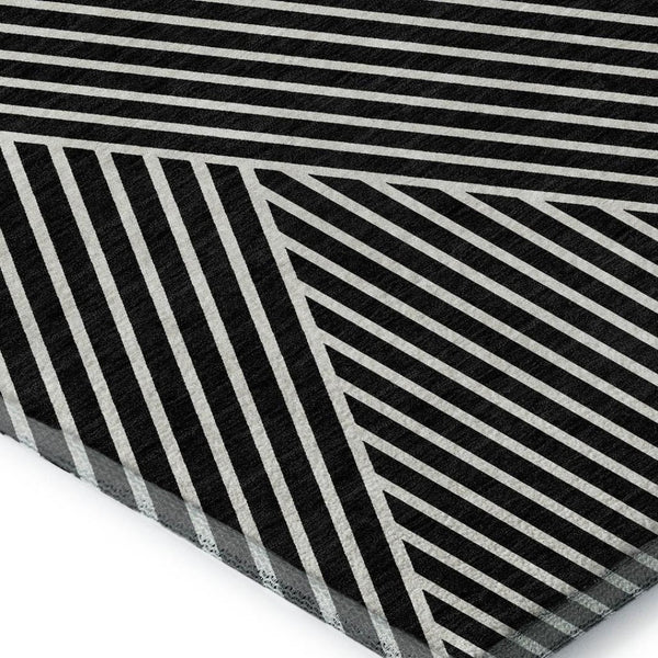 HomeRoots 9' X 12' Black And Ivory Geometric Area Rug – Washable, UV Protected, Durable, Ideal for Busy Homes 674633