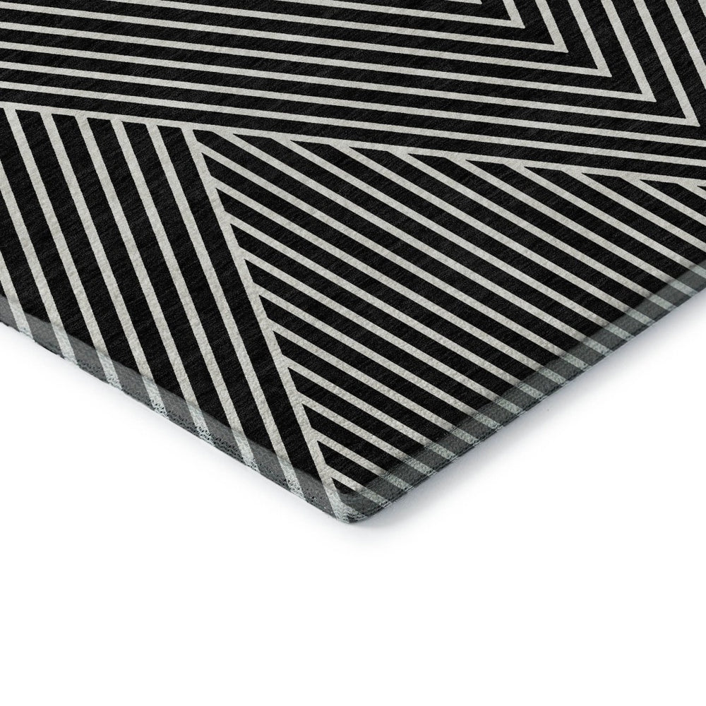 HomeRoots 10' X 14' Black And Ivory Washable Area Rug – Stylish, Durable, UV-Protected for High-Traffic Spaces 674634