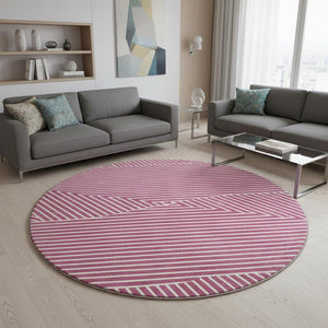 HomeRoots 8' Blush and Ivory Geometric Round Rug - Stylish, Washable, Stain-Resistant, UV Protected Decor Piece 674637