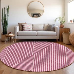 HomeRoots 8' Blush and Ivory Geometric Round Rug - Stylish, Washable, Stain-Resistant, UV Protected Decor Piece 674637