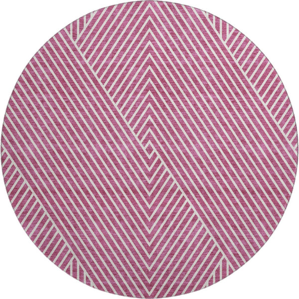 HomeRoots 8' Blush and Ivory Geometric Round Rug - Stylish, Washable, Stain-Resistant, UV Protected Decor Piece 674637