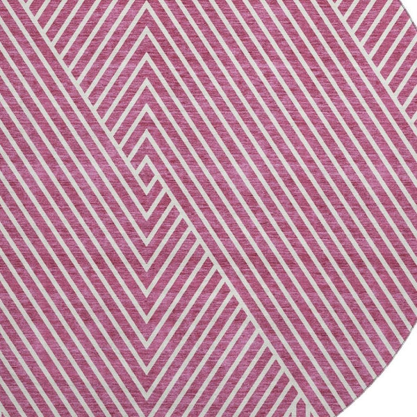 HomeRoots 8' Blush and Ivory Geometric Round Rug - Stylish, Washable, Stain-Resistant, UV Protected Decor Piece 674637