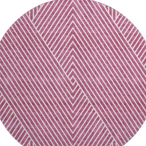 HomeRoots 8' Blush and Ivory Geometric Round Rug - Stylish, Washable, Stain-Resistant, UV Protected Decor Piece 674637