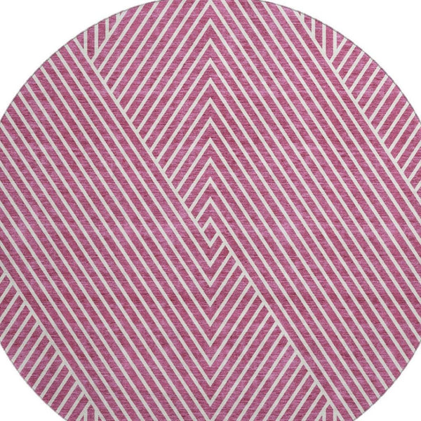 HomeRoots 8' Blush and Ivory Geometric Round Rug - Stylish, Washable, Stain-Resistant, UV Protected Decor Piece 674637