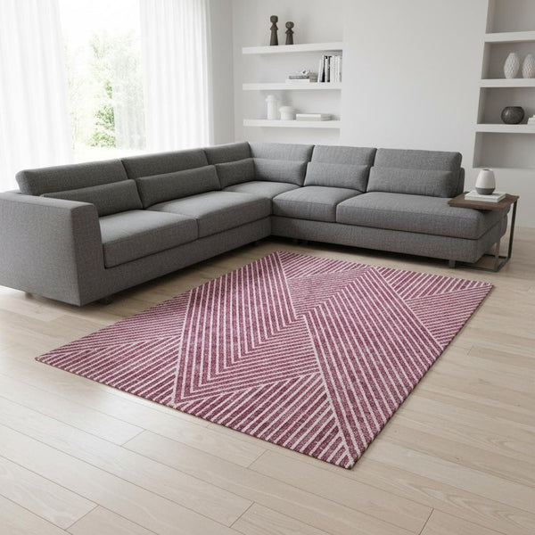 HomeRoots 9' X 12' Blush and Ivory Geometric Area Rug - Washable, UV Protected, Perfect for High-Traffic Rooms 674639