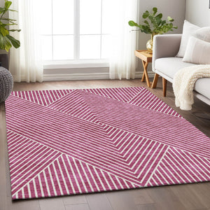 HomeRoots 9' X 12' Blush and Ivory Geometric Area Rug - Washable, UV Protected, Perfect for High-Traffic Rooms 674639