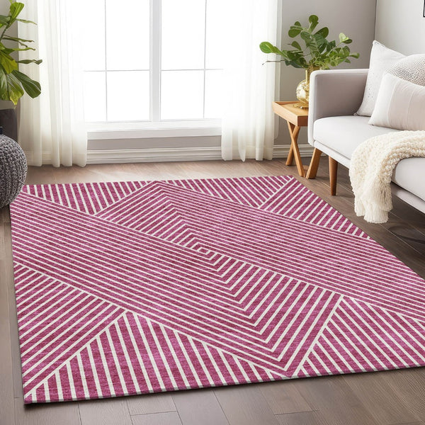 HomeRoots 9' X 12' Blush and Ivory Geometric Area Rug - Washable, UV Protected, Perfect for High-Traffic Rooms 674639