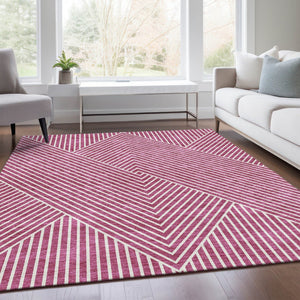 HomeRoots 9' X 12' Blush and Ivory Geometric Area Rug - Washable, UV Protected, Perfect for High-Traffic Rooms 674639