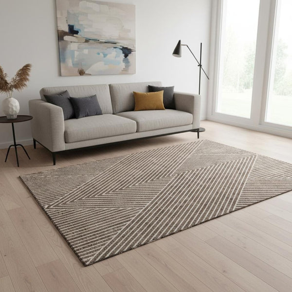 HomeRoots 5' X 8' Geometric Washable Area Rug - Brown & Beige, UV Protected, Durable, Ideal for High-Traffic Areas 674642