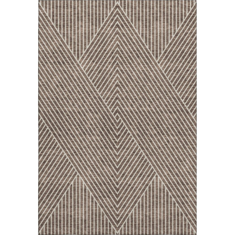 HomeRoots 5' X 8' Geometric Washable Area Rug - Brown & Beige, UV Protected, Durable, Ideal for High-Traffic Areas 674642