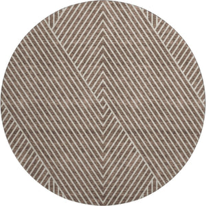 HomeRoots 8' Modern Brown and Beige Geometric Round Rug - Washable, UV-Protected, Stain-Resistant Design 674643