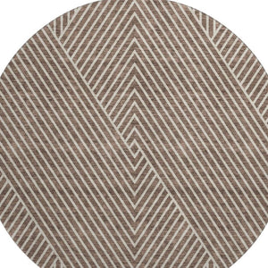 HomeRoots 8' Modern Brown and Beige Geometric Round Rug - Washable, UV-Protected, Stain-Resistant Design 674643