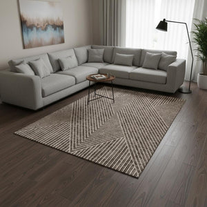 HomeRoots 8' X 10' Brown and Beige Geometric Area Rug – Durable, Washable, UV-Protected for Modern Spaces! 674644