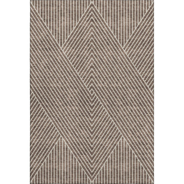 HomeRoots 9' X 12' Brown & Beige Geometric Washable Area Rug – Stylish, Durable, UV-Protected for High Traffic Areas 674645