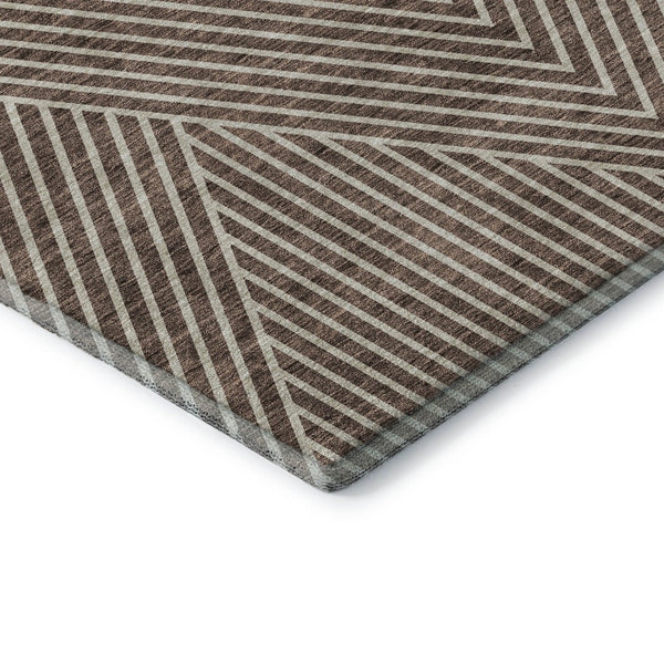 HomeRoots 9' X 12' Brown & Beige Geometric Washable Area Rug – Stylish, Durable, UV-Protected for High Traffic Areas 674645