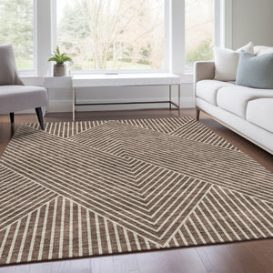 HomeRoots 9' X 12' Brown & Beige Geometric Washable Area Rug – Stylish, Durable, UV-Protected for High Traffic Areas 674645